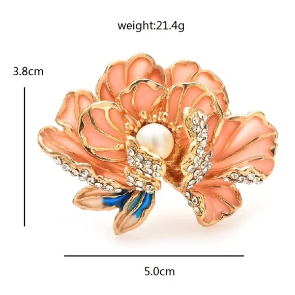 Blue Lotus Floral Pearl Brooch - Picture 6 of 7